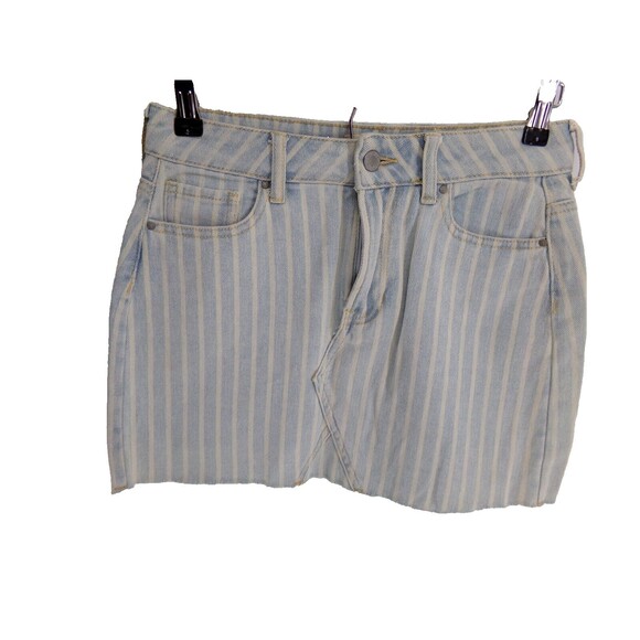 PacSun Dresses & Skirts - PacSun Women’s Blue Denim Cut Off  Mini Jean Skirt Striped Size 25